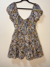 American Eagle Womens Floral Button Front Sweetheart Mini Dress sz M Multicolor