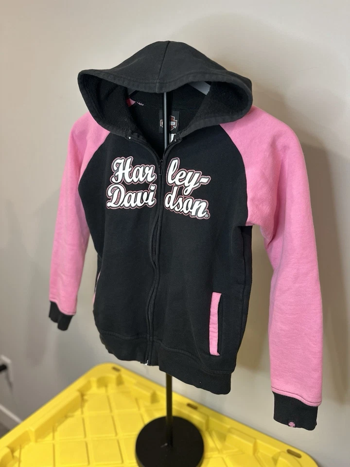 Sudadera Harley Davidson Niñas 10/12 Con Capucha Cremallera Completa Brillante Insignia Alas Rosa Foto 3 de 4