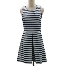 GAP SZ 4 S mint green navy blue stripe cotton sleeveless pleated mini dress B155