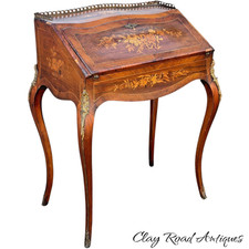 Antique inliad Louis French victorian slant lid desk satinwood ormolu 19th