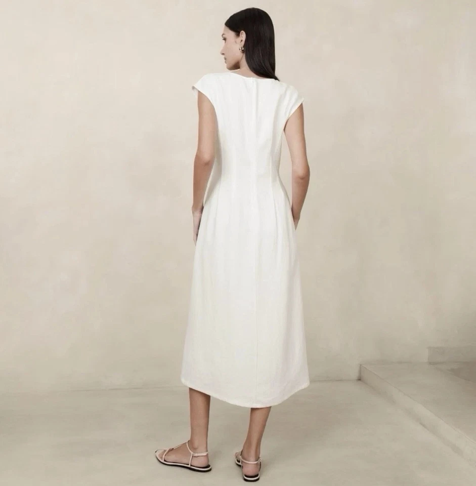 Vestido midi Banana Republic Lina de lino blanco talla 6 PETITE NUEVO SIN ETIQUETAS RT$160 Foto 2 de 4