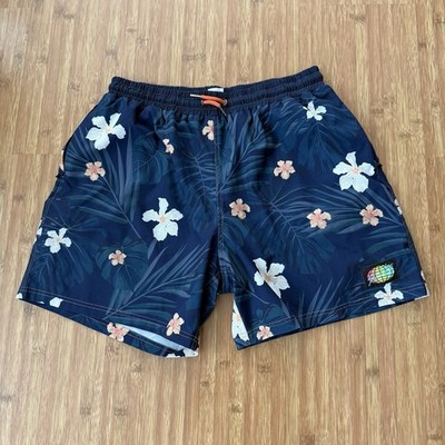 Slunks Shorts Men XXL Lined High Biscuits Floral Volleyball Blue Elastic Waist