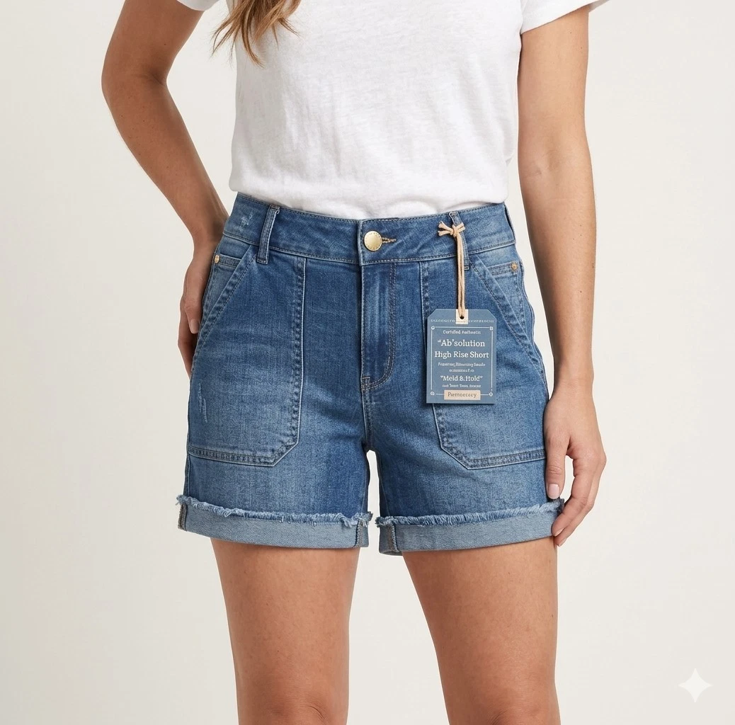 NWT Democracy Ab"Solution High Rise Denim Short Sz 6 Slimming Panel