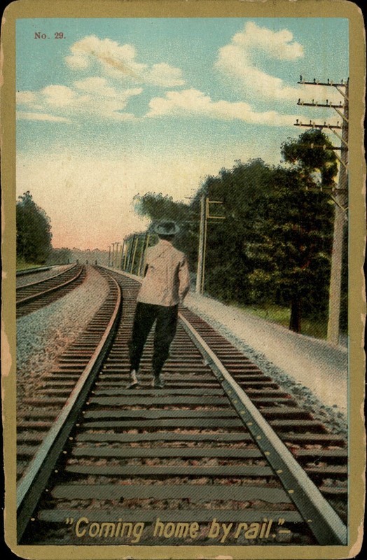 Coming Home by Rail Postcard, Detroit, Michigan, 1909 Railroad