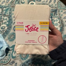 Girls Justice Brand Light Pink Sparkly Footed Tights Size 12-16 big kids