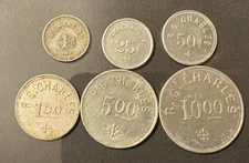 Set of 6 R. G. Charles Cannery Tokens, Westover, MD/ Maryland.