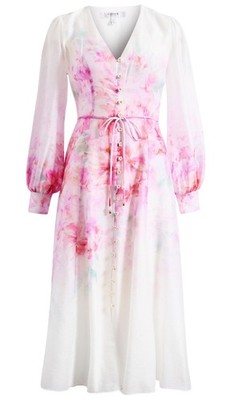 Forever New Kahlani Women's Puff Sleeve Floral Midi Dress White Sz AU 14 / US 10