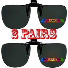 2 Polarized Glare Block Square Lens Clip On Flip Up Driving Outdoor Sunglasses