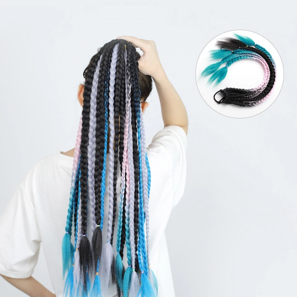 男女通用彩色辫子马尾发饰假发嘻哈朋克扭曲编织发带 — 第 3/4 张图片