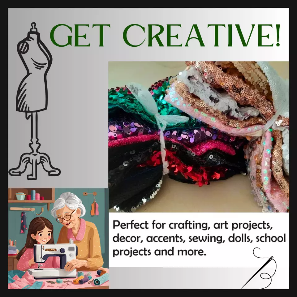 15 Pieces of Sequin and Fabric Scraps - Sewing, Crafts - Equal to 1 square yard+ - Image 3 of 4