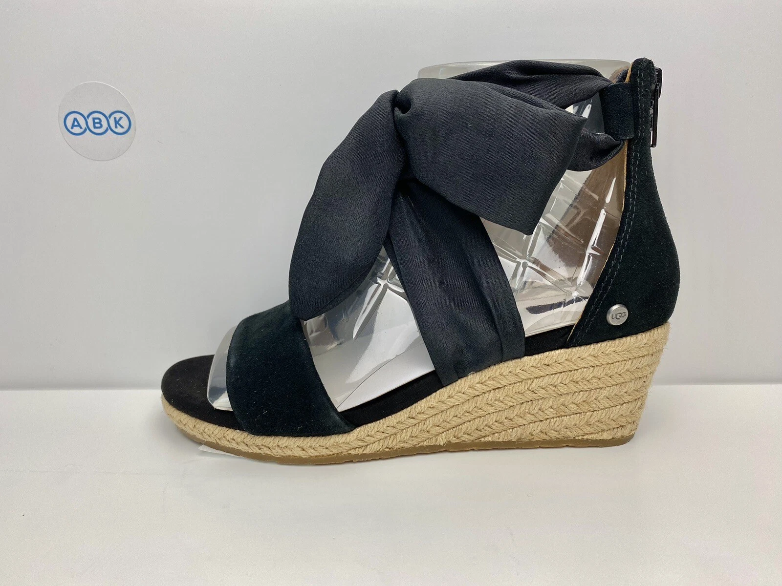 Sandali Ugg Trina zeppa alla caviglia dettaglio fiocco scamosciati neri taglia UK 3 EUR 36