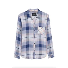 RAILS Hunter Plaid Button Down Shirt Coast Apricot Cream Blue {DD13}