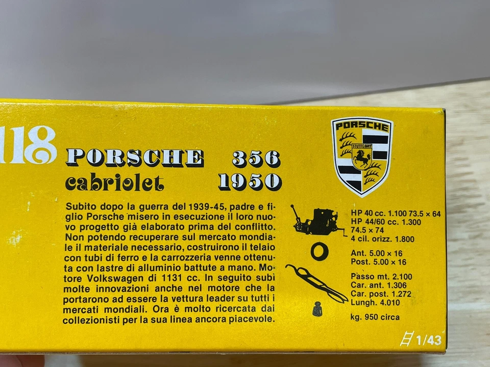 Coche modelo diecast Brumm Oro r118 1950 Porsche 356 Cabriolet Italia escala 1:43 Foto 4 de 4