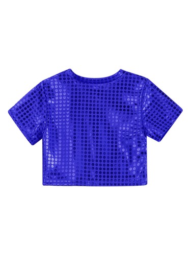 Boys Girls Glitter Sequin Dance Stage Performance Crop Tops Jazz Hip-Hop T-Shirt - Picture 61 of 78