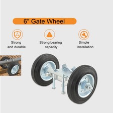 Rolling Gate Wheels 6-Inch Heavy Duty Rubber Carrier w/ Double U-Bolts, Hardware