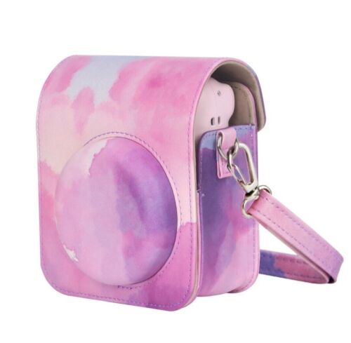 For Fujifilm Instax Mini 12 Case PU Leather Cover Adjustable Strap - Pink Lilac - Picture 1 of 8