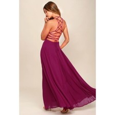 Lulus Women's Sz. S Strappy To Be Here Magenta Lace-Up Maxi Dress