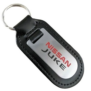 NISSAN JUKE KEYRING METAL CHROME KEY RING FOB BLACK PU LEATHER