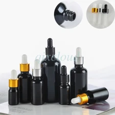 Empty Black Glass Dropper Bottles for Essential Oil with Black Silver Gold Rings