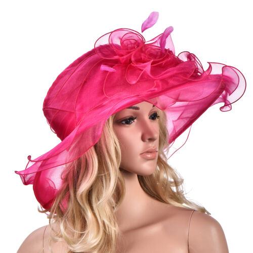 Vestido de mujer Iglesia Boda Kentucky Derby Ancho Ala Pluma Sun Floppy Hat A341 - Imagen 31 de 119