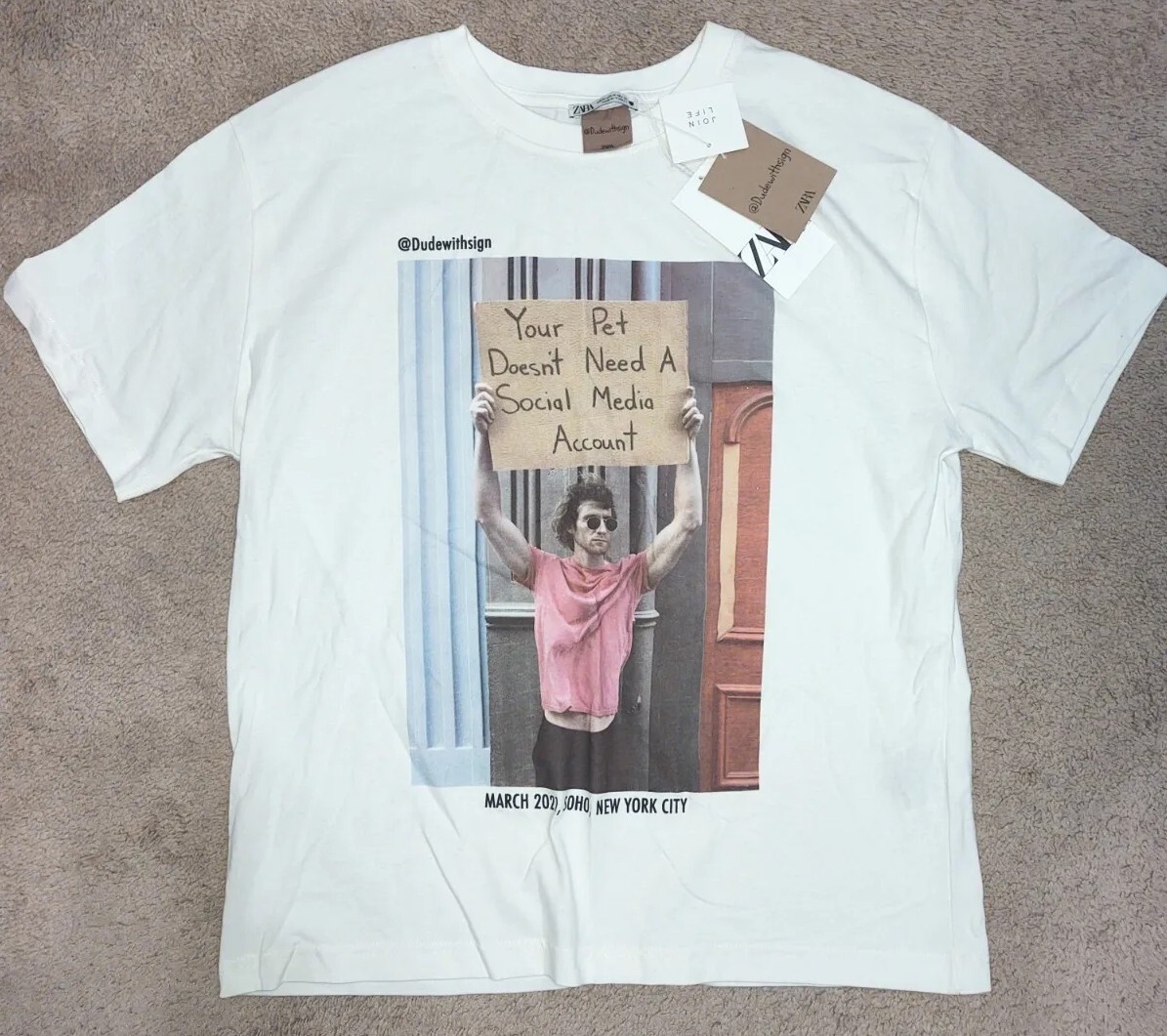 Zara Dude With Sign T Shirt Size M New | eBay