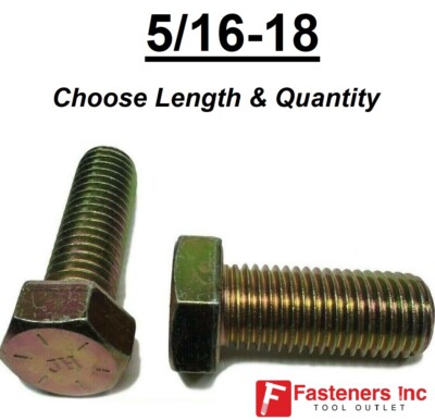 5/16-18 Grade 8 Hardened Hex Cap Screw Bolt Yellow Zinc (All Sizes & Qtys) 5/16''