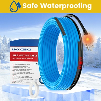 MAXKOSKO 3FT Pipe Heat Tape for Water Pipe Freeze Protection 5W/FT