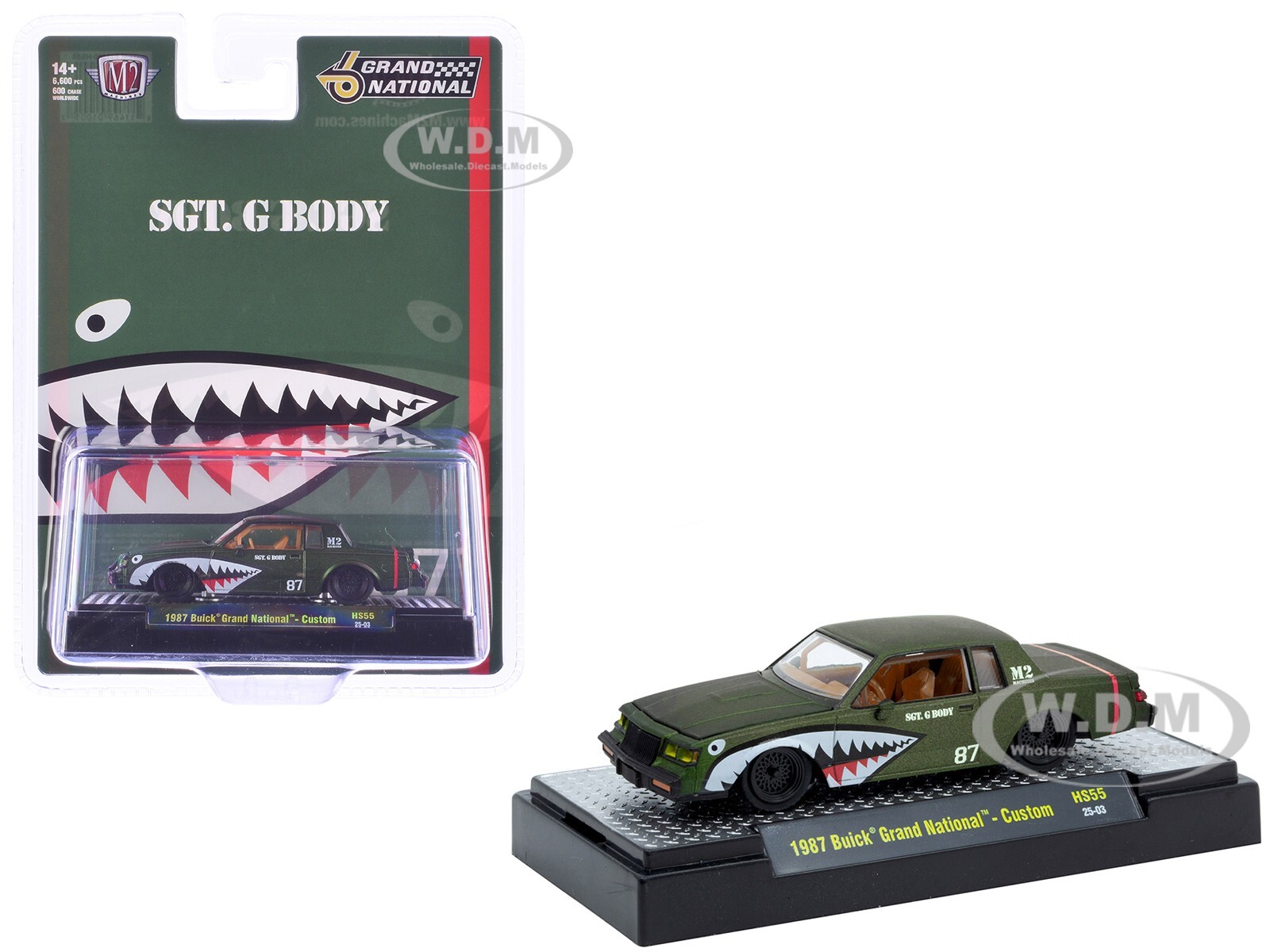 BUICK GRAND NATIONAL 1987 ГОДА ВЫПУСКА, ИЗГОТОВЛЕННЫЙ НА ЗАКАЗ, ЗЕЛЕНЫЙ, SGT. КУЗОВ G 1/64, МОДЕЛЬ M2 31500-HS55