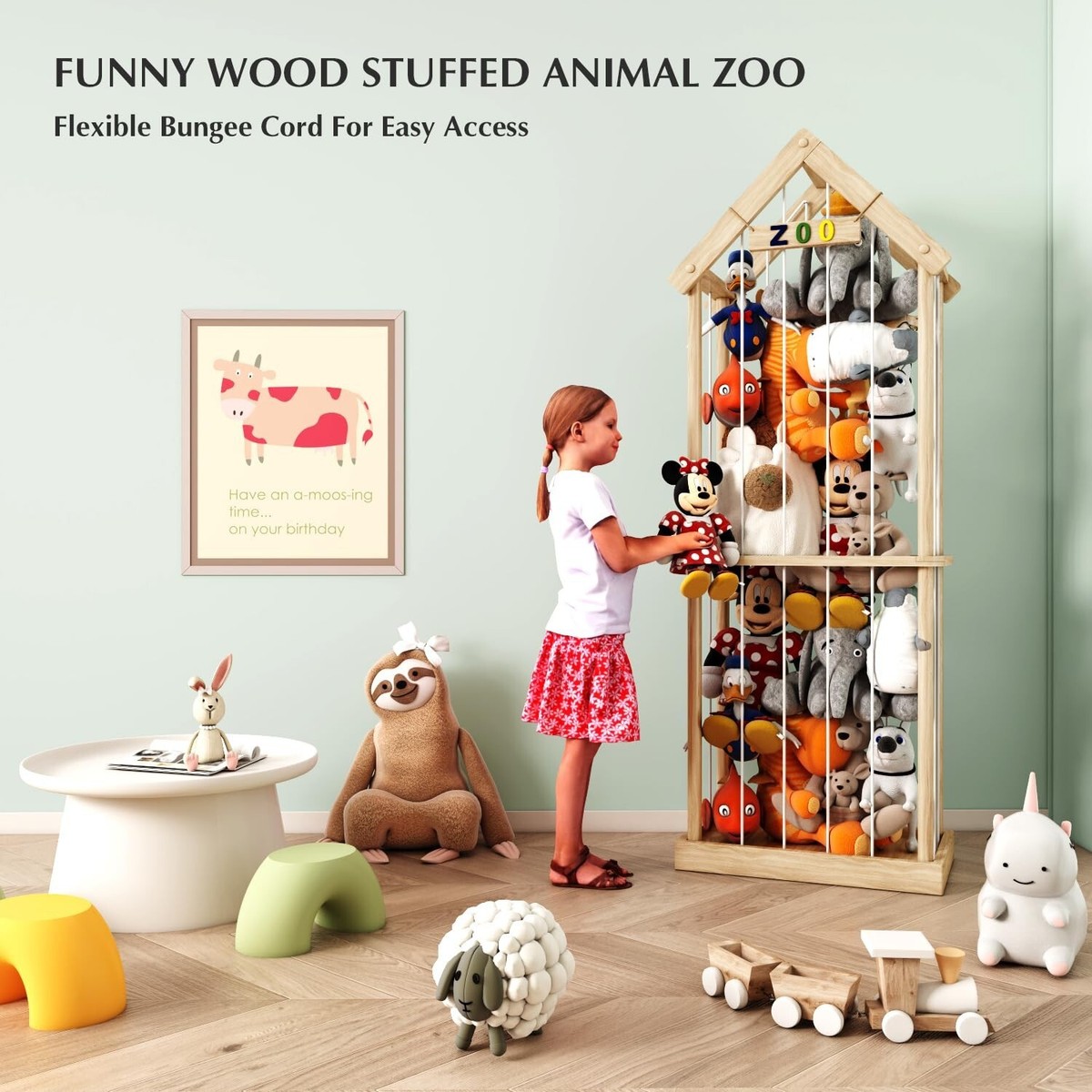 Eniffbaa Stuffed Animal Storage Stuffed Animal Zoo Wood Soft Toy