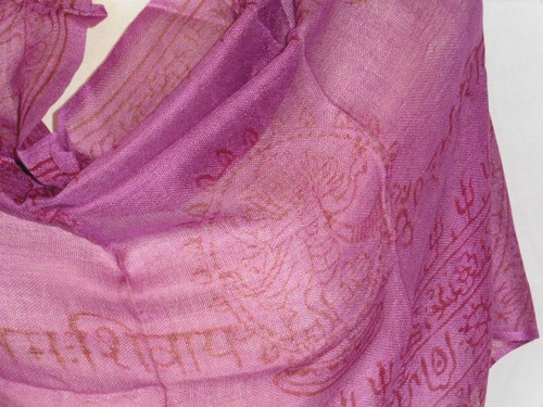 Small Ethnic Hindu/Buddhist Scarf Purple Ganesh Buddha Natraj Shiva Krishna - Picture 2 of 3