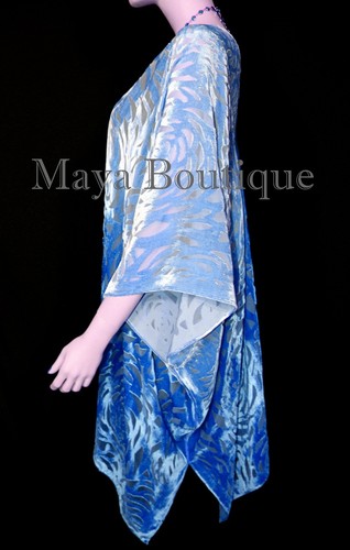 Maya Matazaro Blue Ombre Camellia Burnout Velvet Caftan Kimono Jacket Hand Dyed - Picture 3 of 6