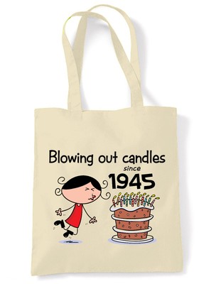 Cute 80th Birthday Tote Bag For Women - 'Blowing Out Candles Since 1941' Design - Reusable Cotton Shoulder Bag - View #3