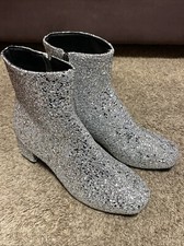 Women s Silver Glitter Covered Chunky Heeled Sparkly Boots Size 6 NWOB