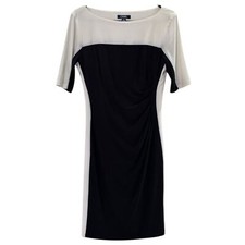 CHAPS Colorblock Sheath Dress Black & White Cream Ruched Side Womens Size M