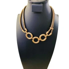 Charming Charlie Goldtone Statement Necklace 17-21" Dual Snake Chain