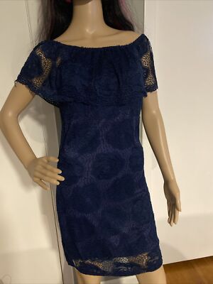 Juniors Lace Layered Navy Blue Cocktail Party Mini Dress Love J Size Large