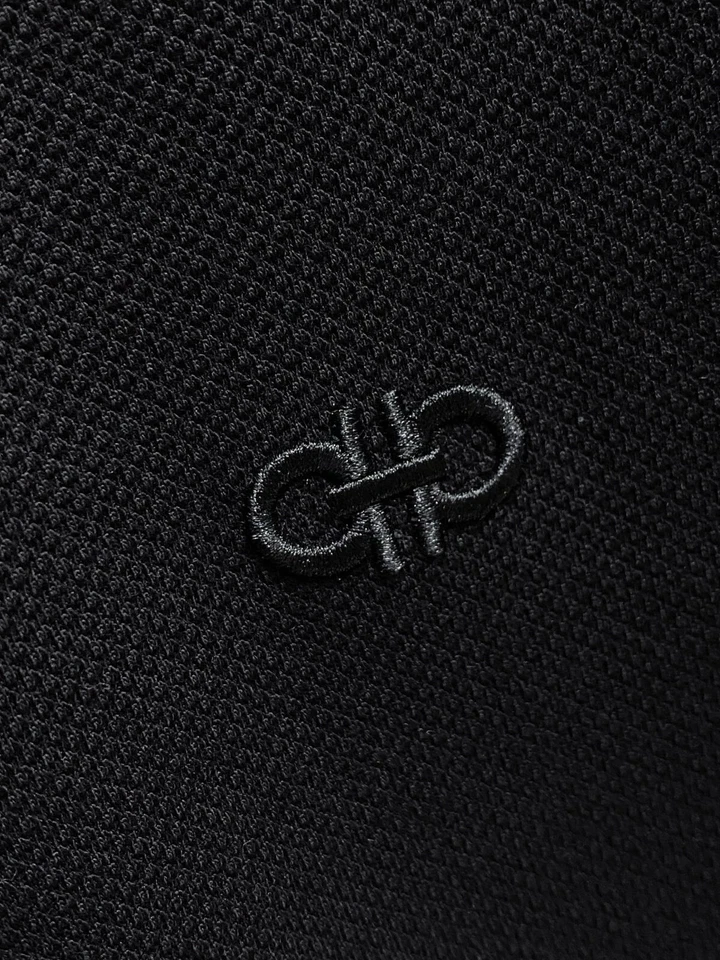New Salvatore Ferragamo Men Cotton Polo Half Zip Logo Black - Image 4 of 4