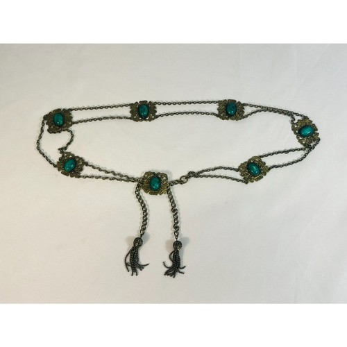 Vintage Damen Boho Western Kette Gürtel Stein Edelstein Quaste 34" Cabocho