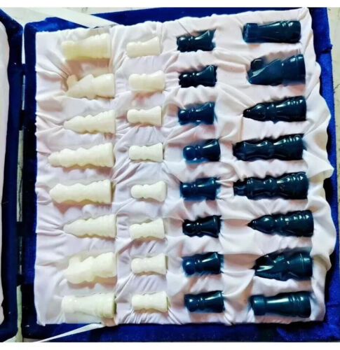 Lapis Lazuli Chess Board – Unique Handcrafted White & Blue Marble Chess Set - Picture 12 of 12