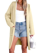 ANRABESS Women Cardigan Open Front Knit Hoodie Sweater Coatigan XS Beige