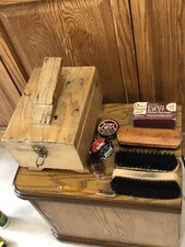 Vintage Shoe Shine Kit Box Vintage Brushes Polishing Horsehair Lake Geneva