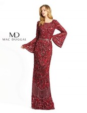 MAC DUGGAL 4576R Red Burgundy Beaded Sequin Mermaid Holiday Party Dress US 2