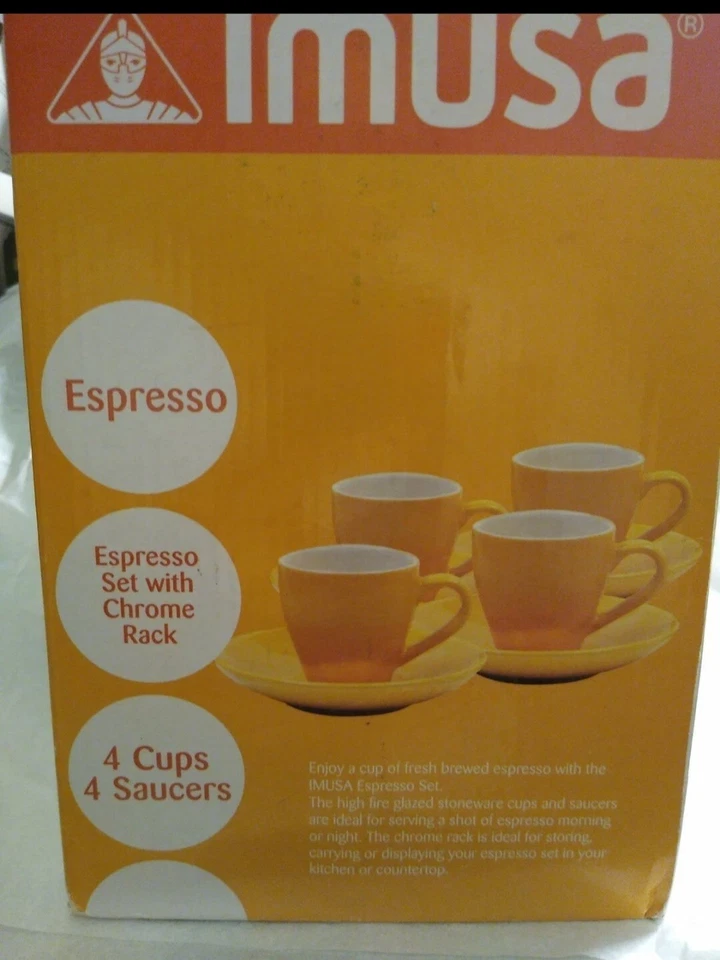﻿JUEGO DE 8 TAZAS DE CAFÉ ESPRESSO IMUSA CON ESTANTE Goldenrod AMARILLO Nuevo Foto 2 de 3