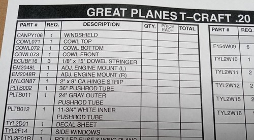 Great Planes T-Craft .20 Size RC Model Airplane OEM Decals Stickers TYL2D01 New! - Picture 5 of 6