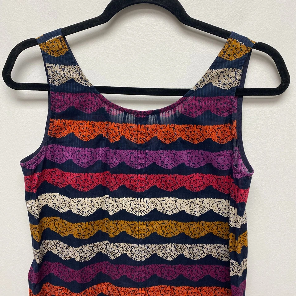 Marc by Marc Jacobs Women Purple Blue Ribbon Stripes Bow Back Cotton Tank Top XS - Image 2 of 4