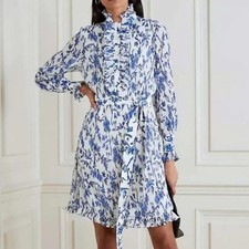 Tory Burch Deneuve Francesca Dimattio Print Dress Blue Branches White Floral 0