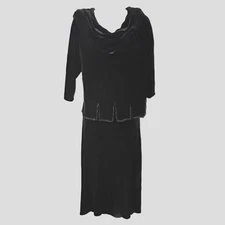 MSK Black Velvet Maxi Skirt Suit Set Rhinestones  Cowl Neck Class Elegant SZ XL