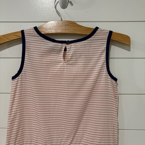 Tea Dress | Striped Pink Navy Sleeveless Cotton Pockets- Size 8 - Picture 6 of 7