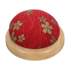 Pin Cushion Wooden Base Japanese Style Round Pincushion, Red Plum Blossom