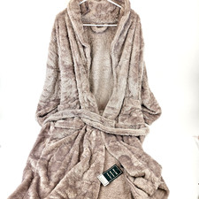 Woen's Large Fleece Sherpa Shaggy Bathrobe Soft and Plush Tanish Pinkish Lounge